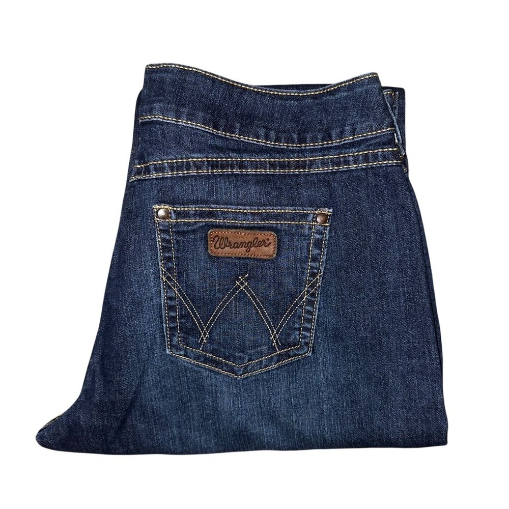 Wrangler Bootcut Juniors Womens Plus Size Jeans 13 14 33 Dark Wash Pockets Logo